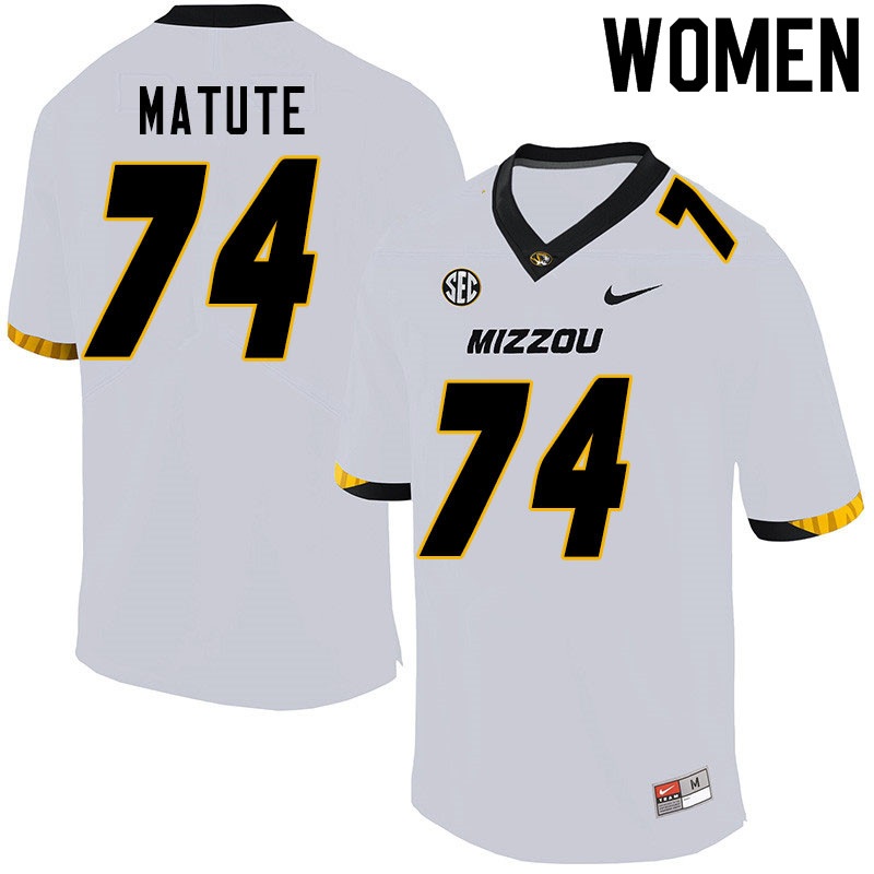 Women #74 Angel Matute Missouri Tigers College Football Jerseys Sale-White - Click Image to Close